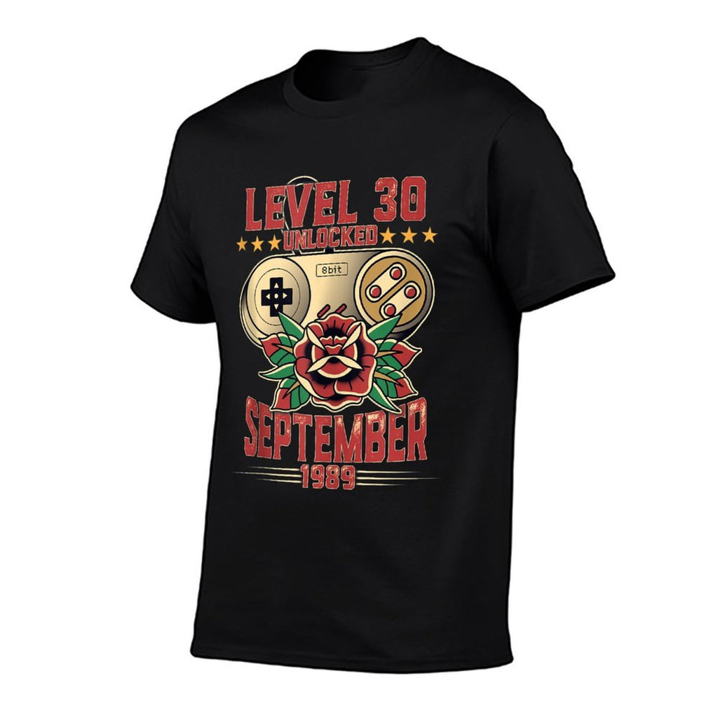 Level 30 30th Birthday T-shirt Gift Gamer September 1989  Ribbed Collar T-Shirt