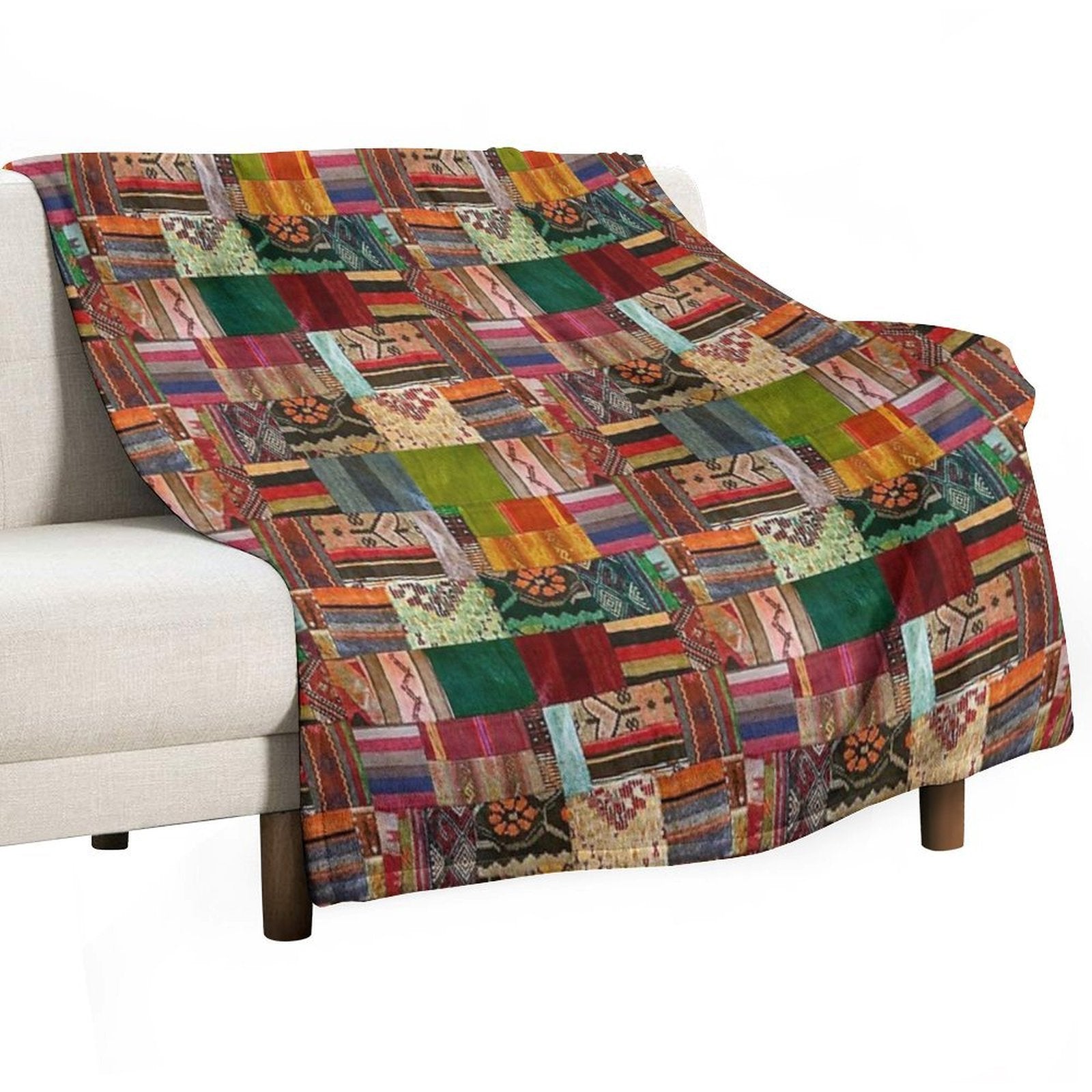 Tradional Kilim Patchwork Multi Colored Design Anti-pilling Throw Blanket