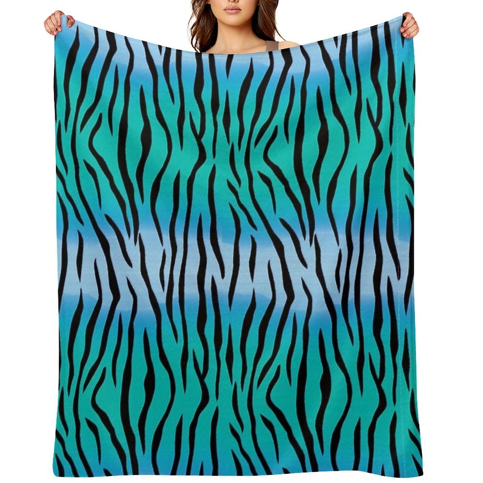 Tiger Skin Style Design in Blue Plush Throw Blanket