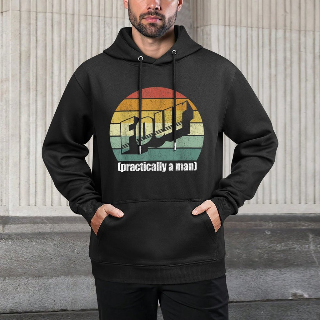 Vintage Retro Four Practically A Man 4th Birthday Moisture-Wicking Hoodie