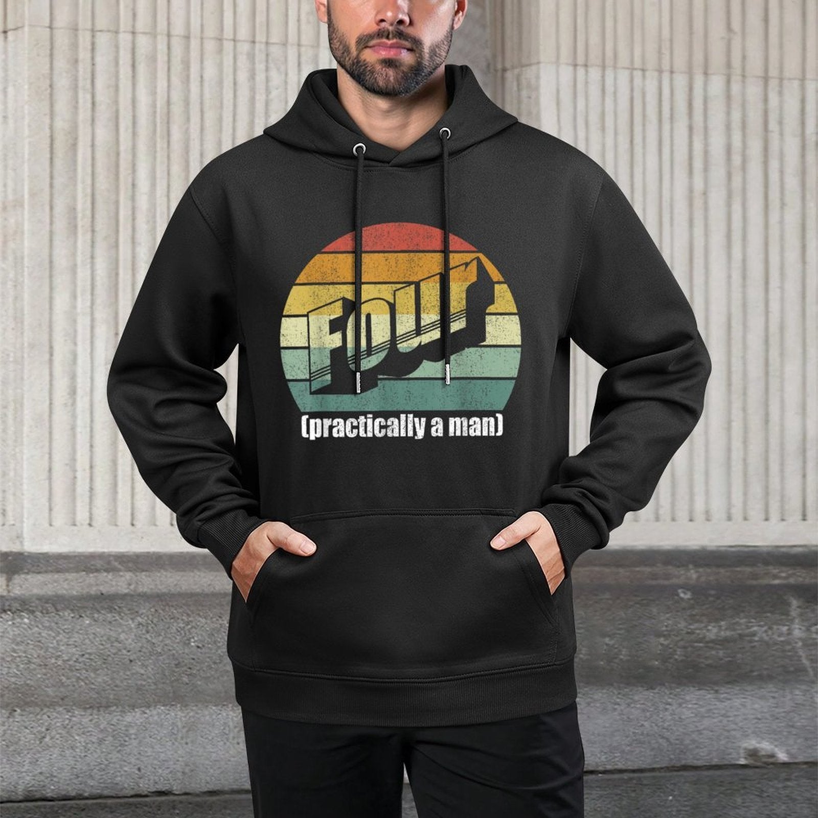 Vintage Retro Four Practically A Man 4th Birthday Moisture-Wicking Hoodie