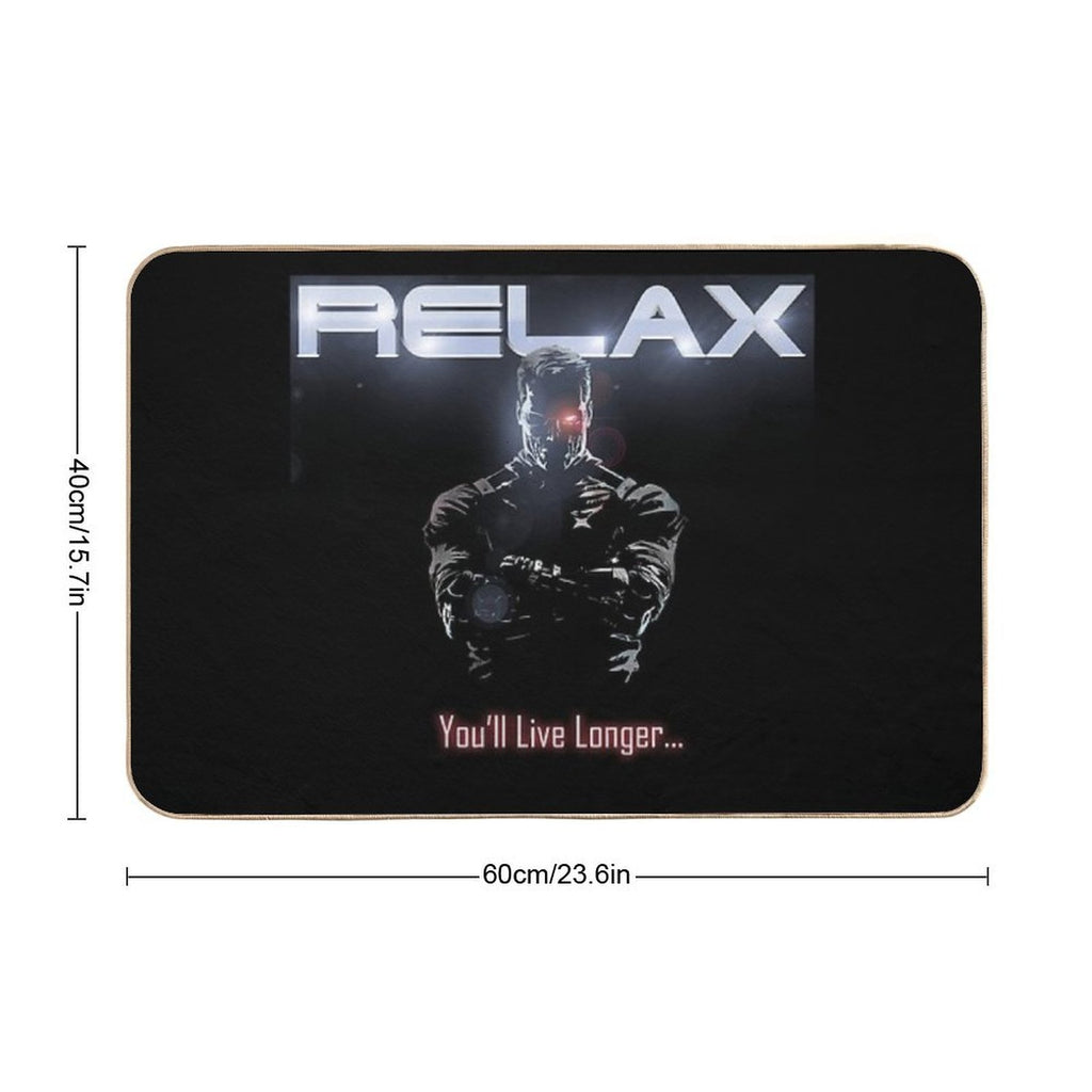 Badass Funny Terminator Relax Advice Illustration  Fade-Resistant Bath Mat
