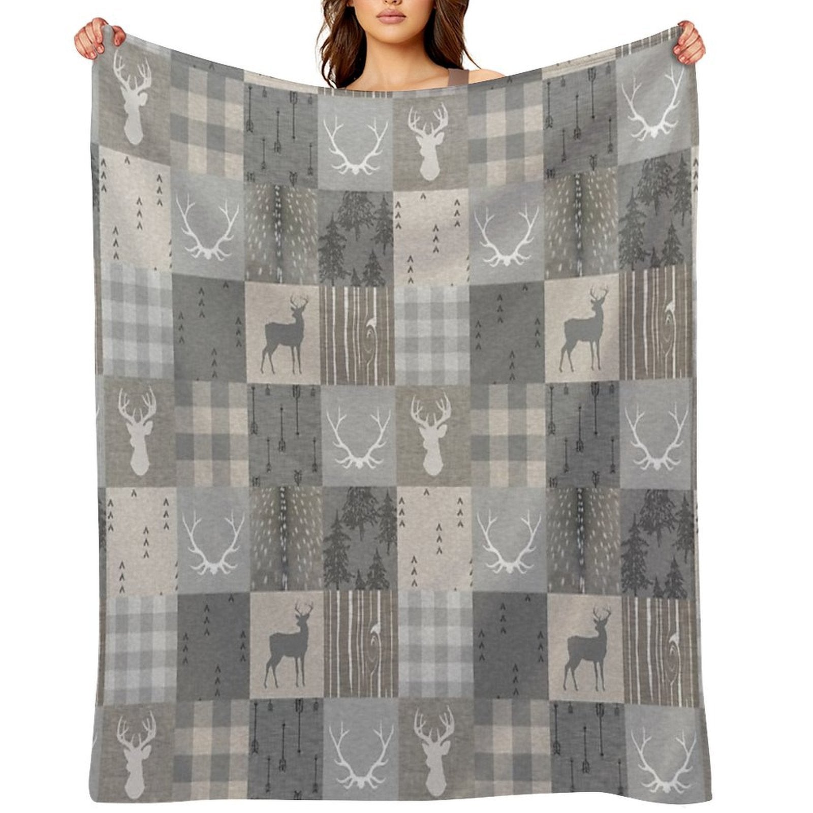 Rustic Woodland Patchwork - Grey And Beige Premium Throw Blanket