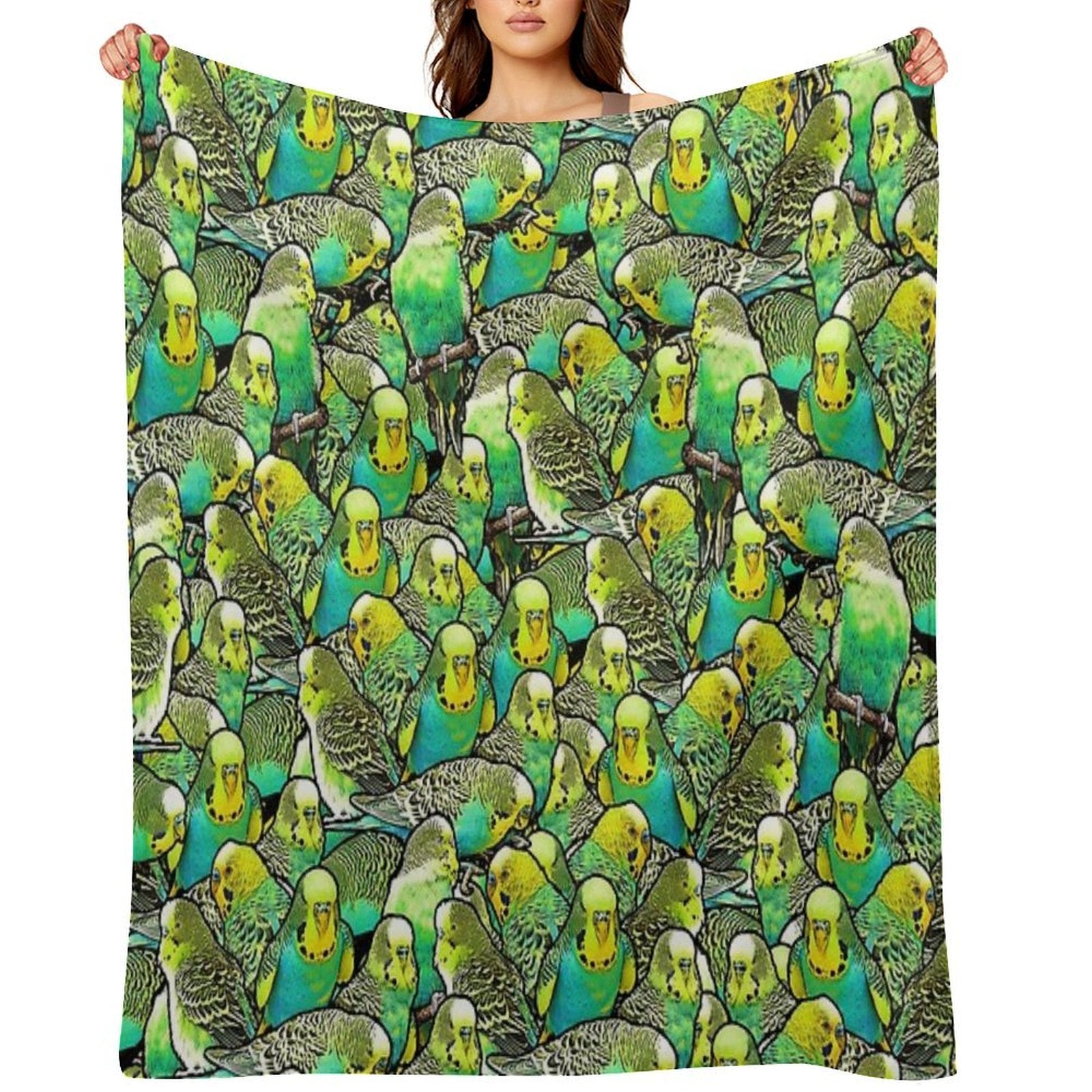 Budgie Pattern Machine-washable Throw Blanket