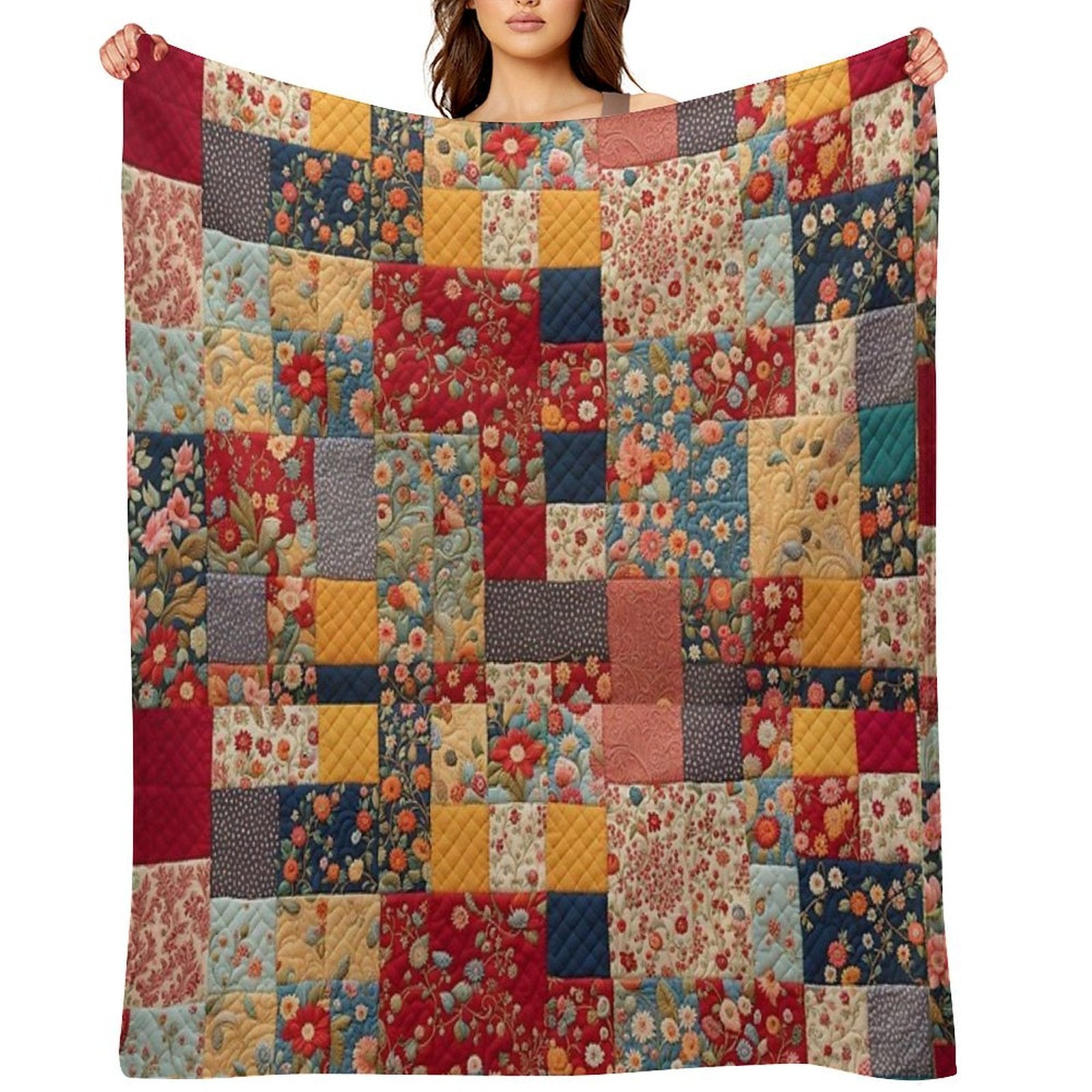 Memories Woven A Nostalgic Patchwork of Floral Elegance And Cozy Charm Shrink-resistant Throw Blanket