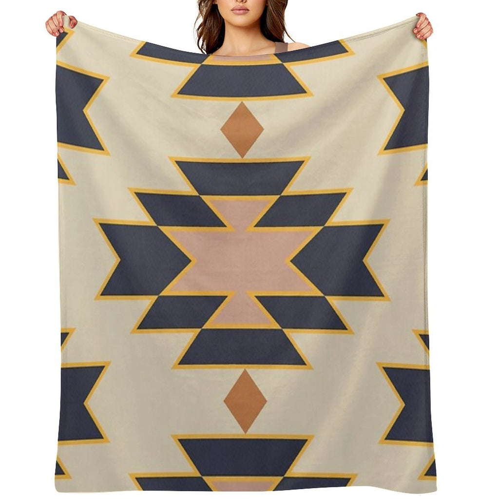 Desert Boho Aztec Folk Motif Blue And Blush Pink Sustainable Throw Blanket