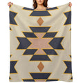 Desert Boho Aztec Folk Motif Blue And Blush Pink Sustainable Throw Blanket