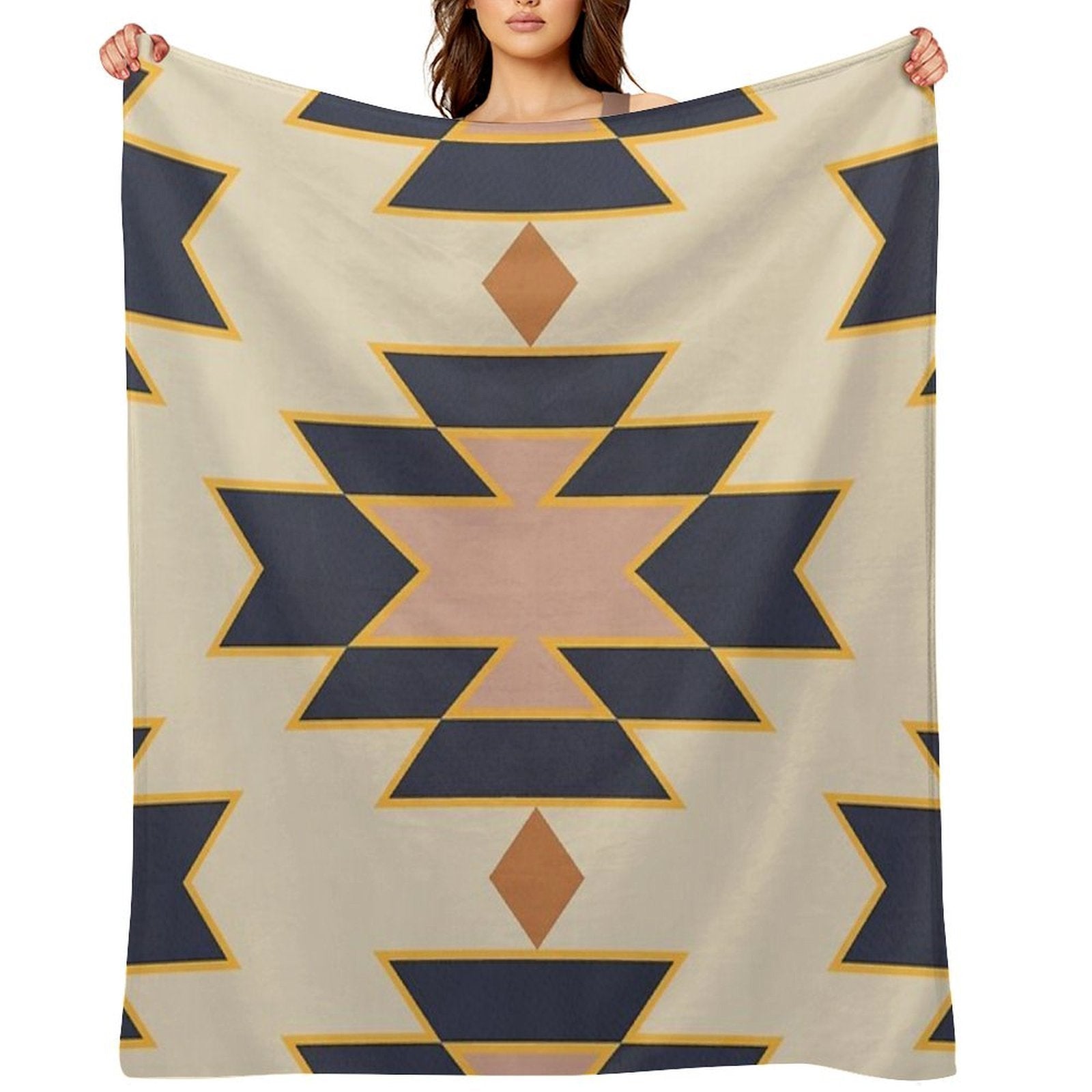 Desert Boho Aztec Folk Motif Blue And Blush Pink Sustainable Throw Blanket