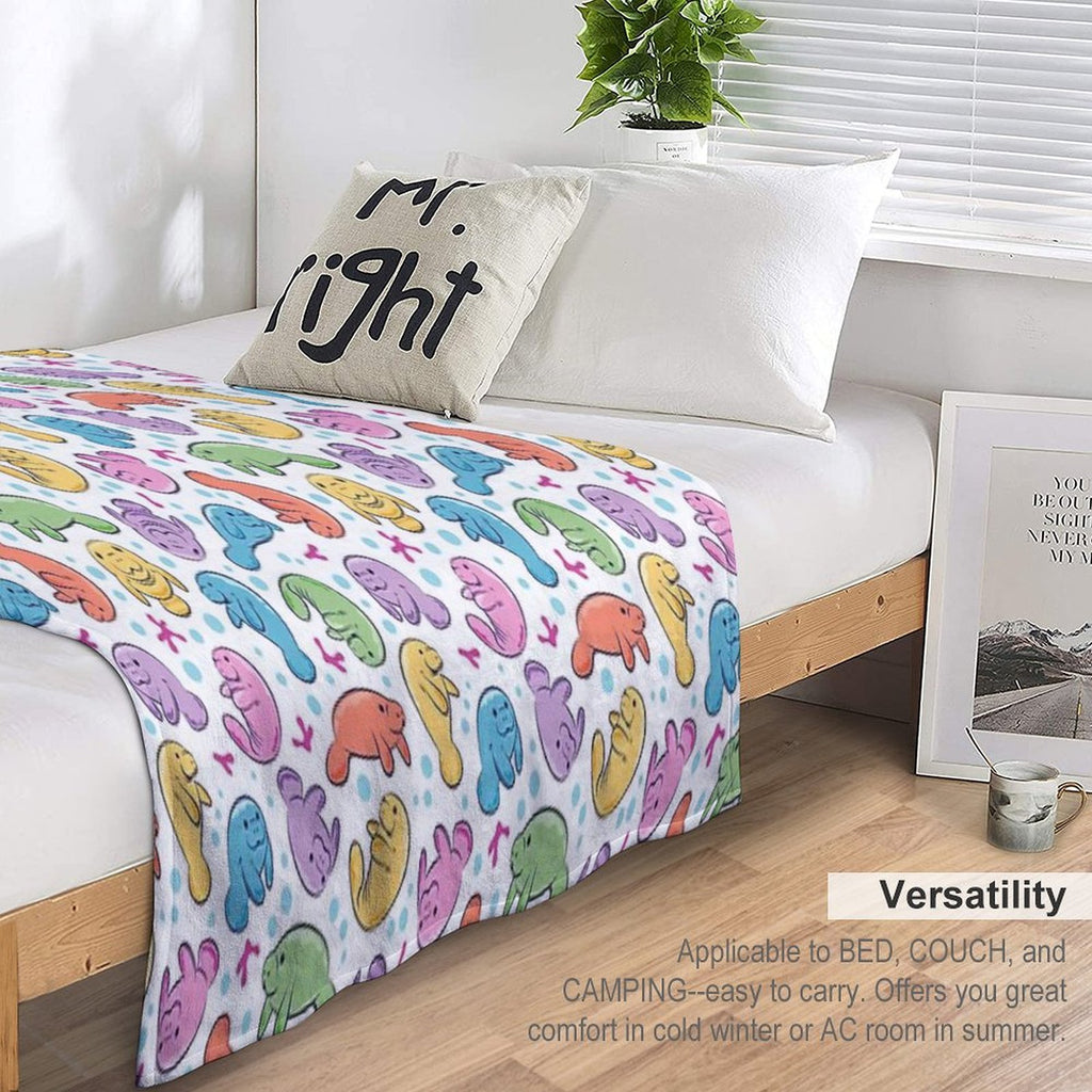 Cute Manatee Pattern - Colorful Underwater Pattern Travel-friendly Throw Blanket