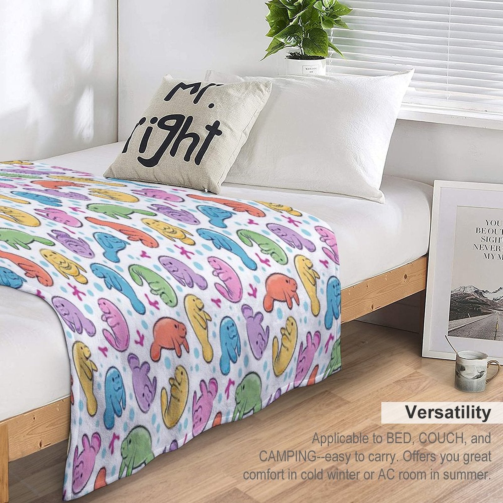 Cute Manatee Pattern - Colorful Underwater Pattern Travel-friendly Throw Blanket