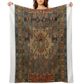 Persia Heriz 19th Century Authentic Colorful Picture of A Orange Blue And Green Rug Sustainable Throw Blanket