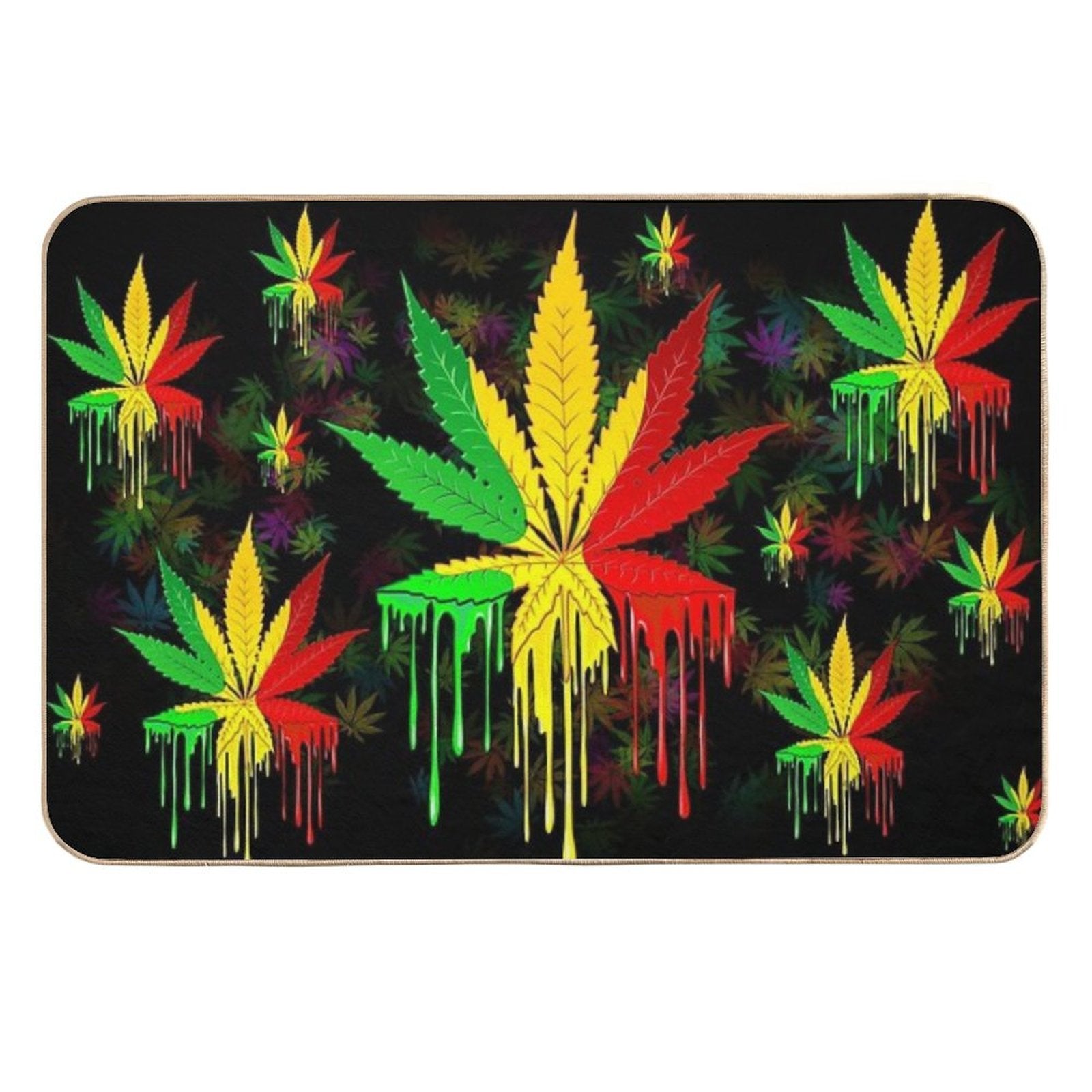 Leaf Rasta Colors Dripping Paint  Long-Lasting Bath Mat