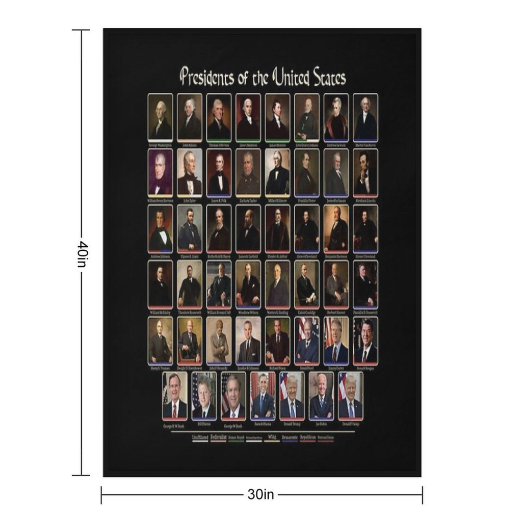 47 Presidents of The United States List (Updated - Including Trump) Premium Throw Blanket