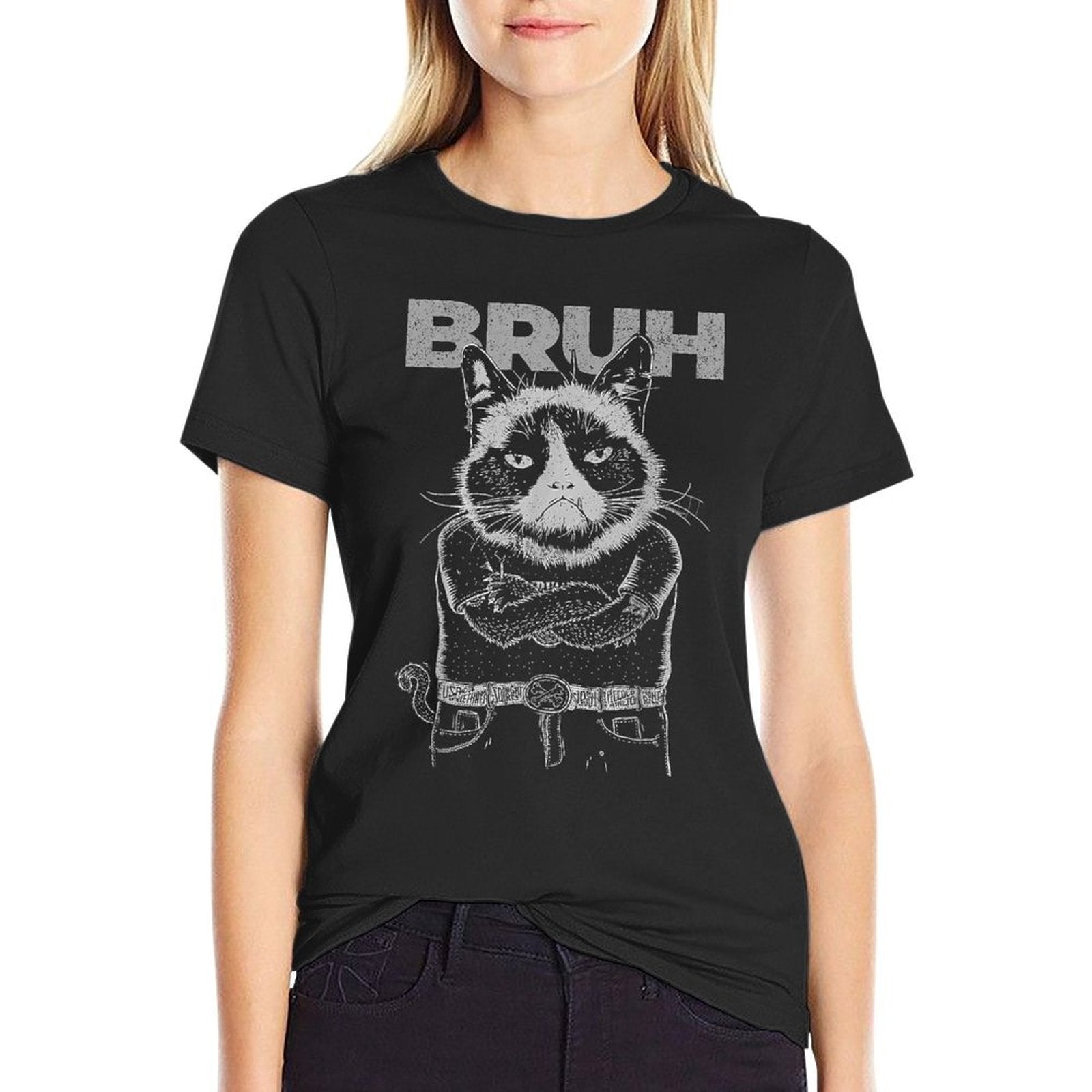 Cool Punk Rock Cat Bruh Meme Funny Sayings For Adults  Quick-drying T-Shirt