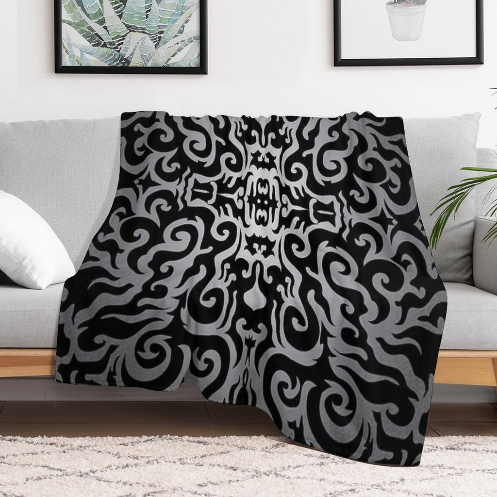 Silver Damask Brocade Pattern Travel-friendly Throw Blanket