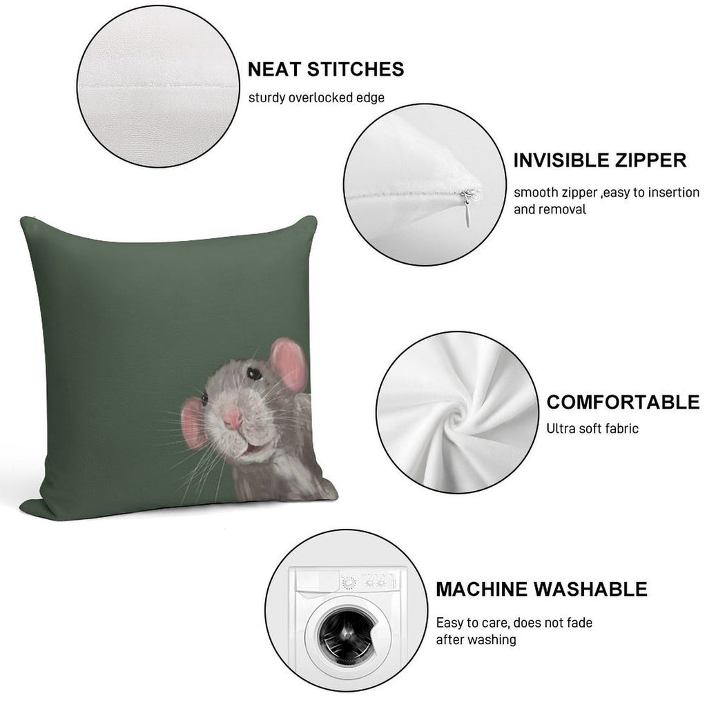 The Peeking Rat (Green) Soft Gift Ready Throw Pillow