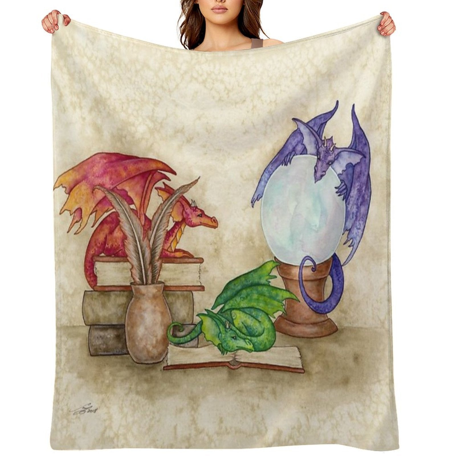 Dragons In The Library Eco-conscious Throw Blanket
