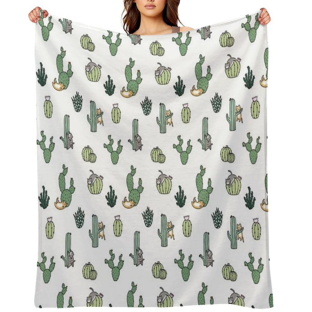 Cacti Cats Machine-washable Throw Blanket