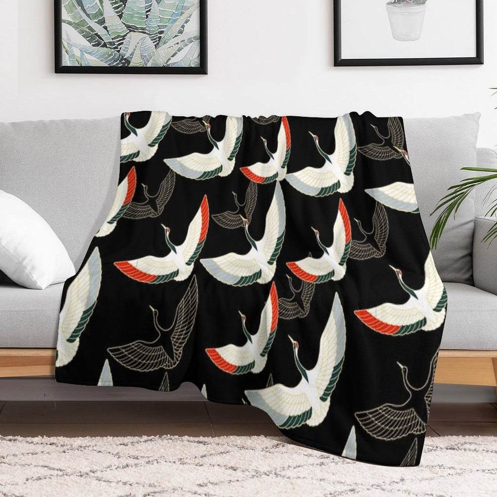 Golden Japanese Cranes Pattern Premium Throw Blanket