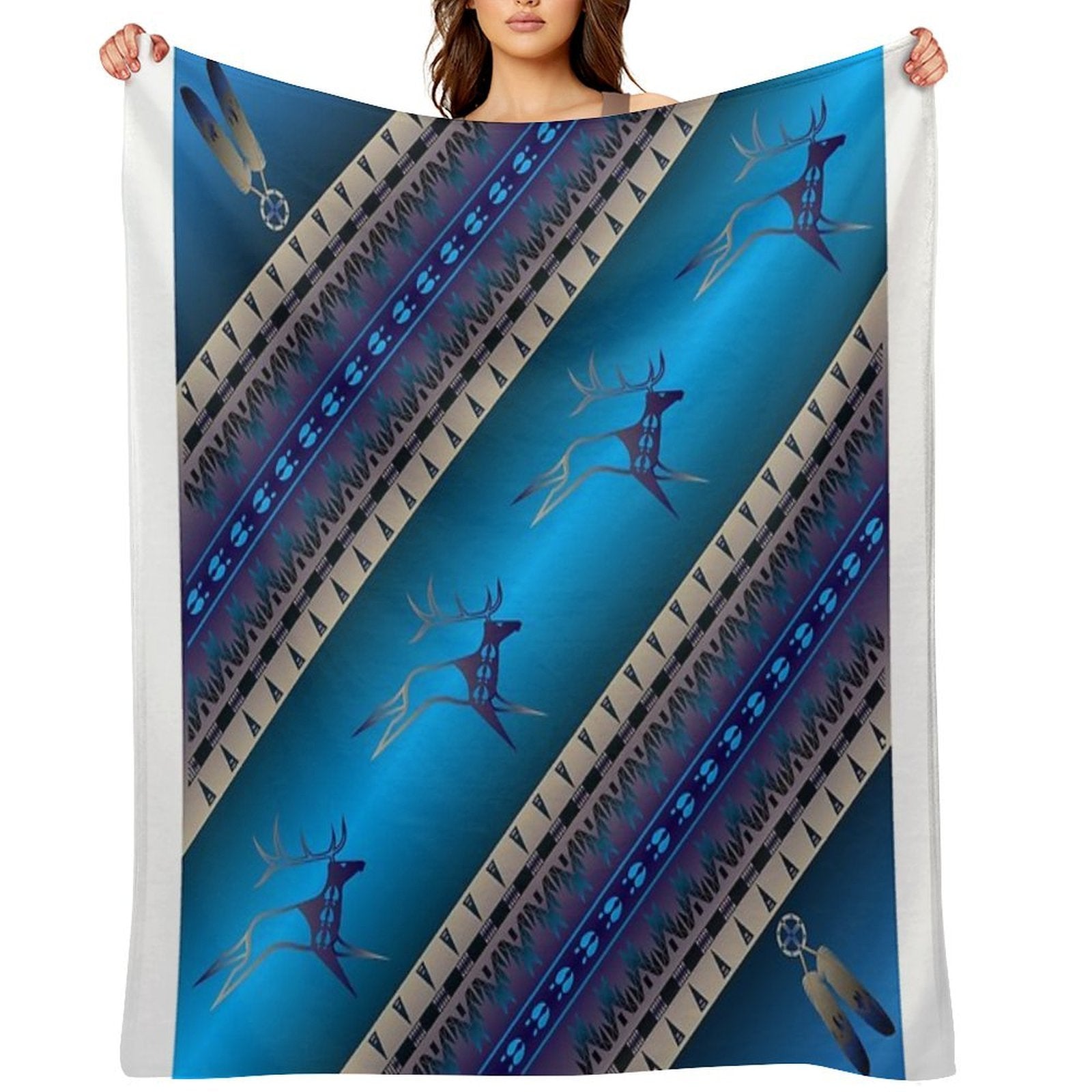 Elk Spirit (Blue) Plush Throw Blanket