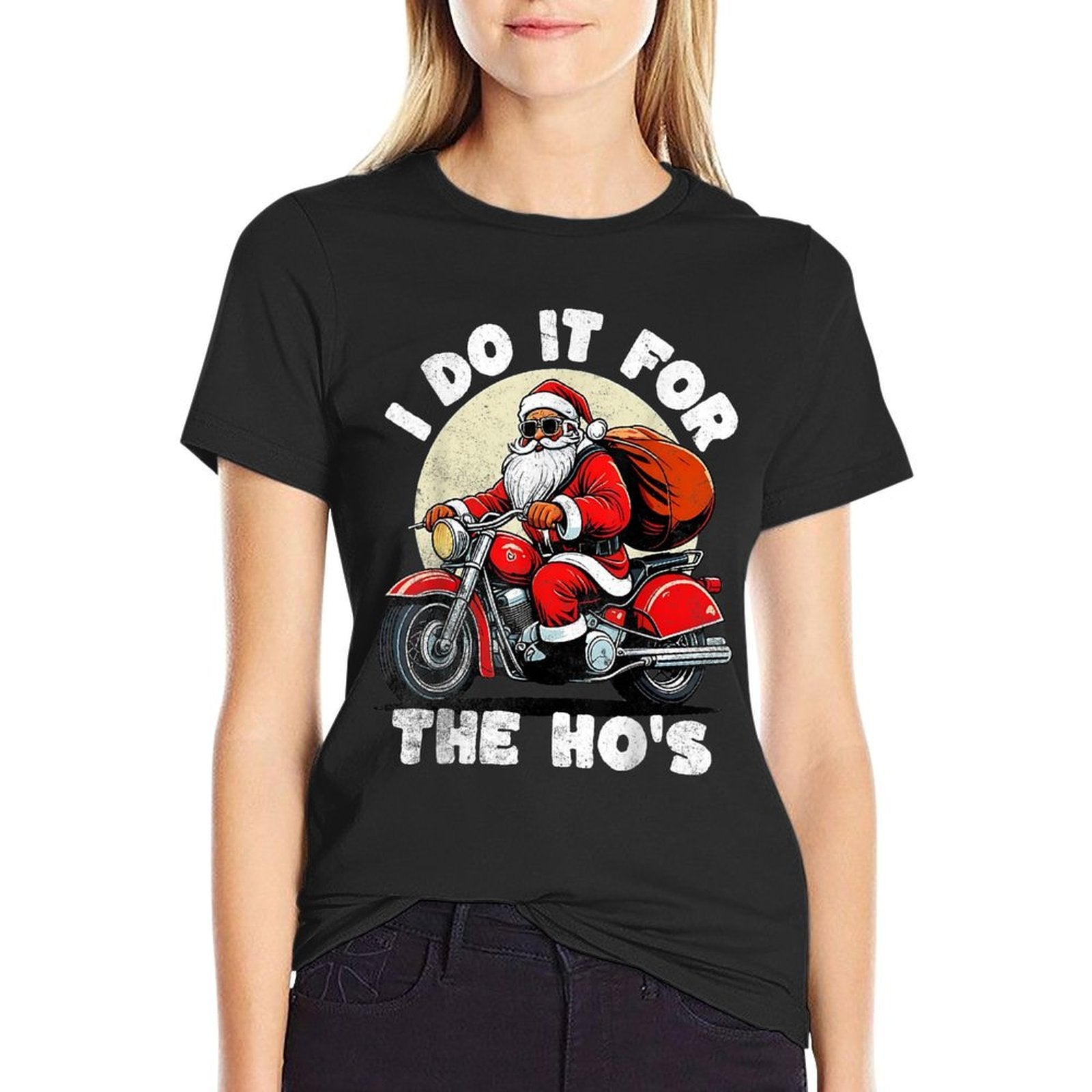 Funny I Do It for The Hos Christmas Biker Santa Motorcycle  Soft T-Shirt