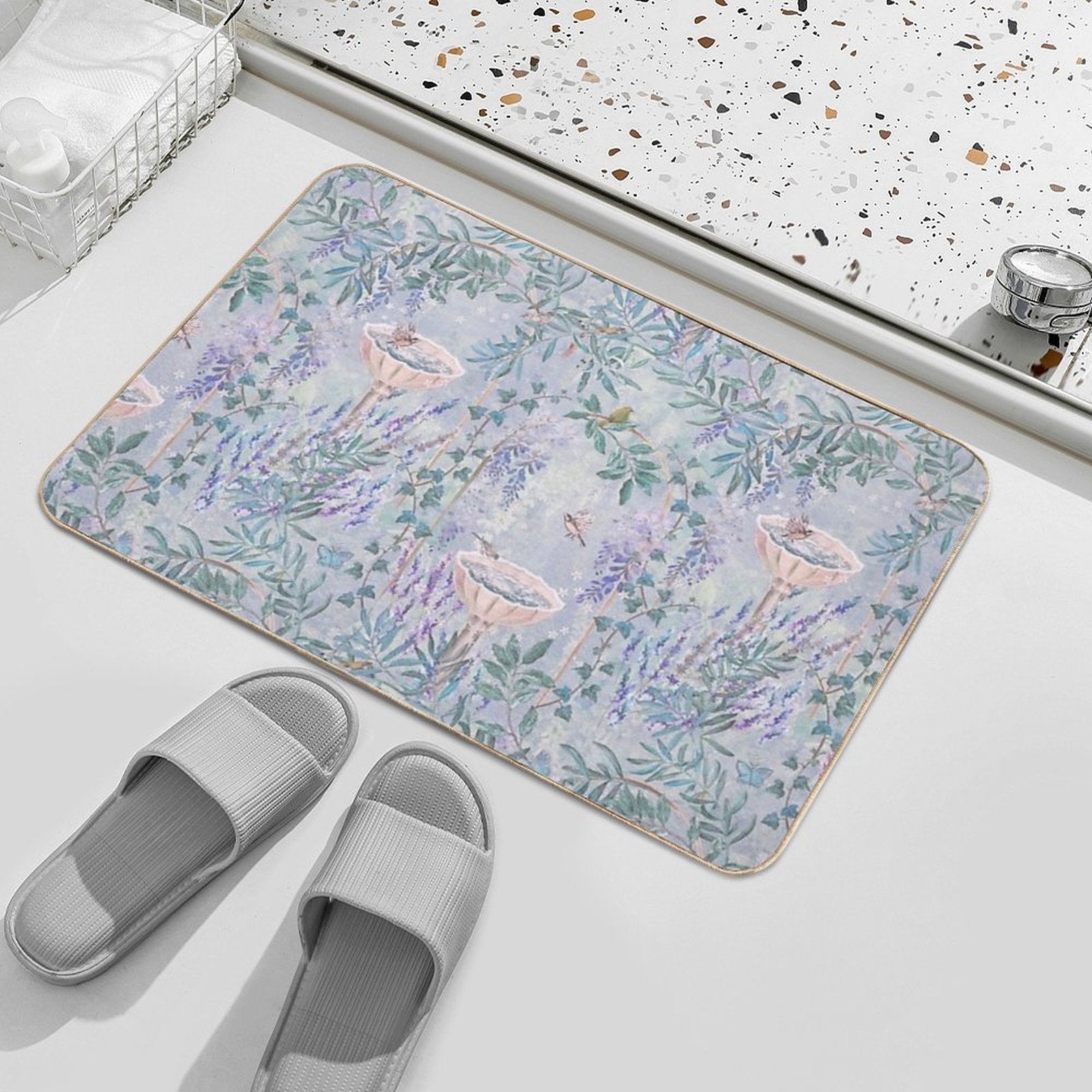 French Countryside Lavender Fresco Pattern  Dirt-Trapping Bath Mat