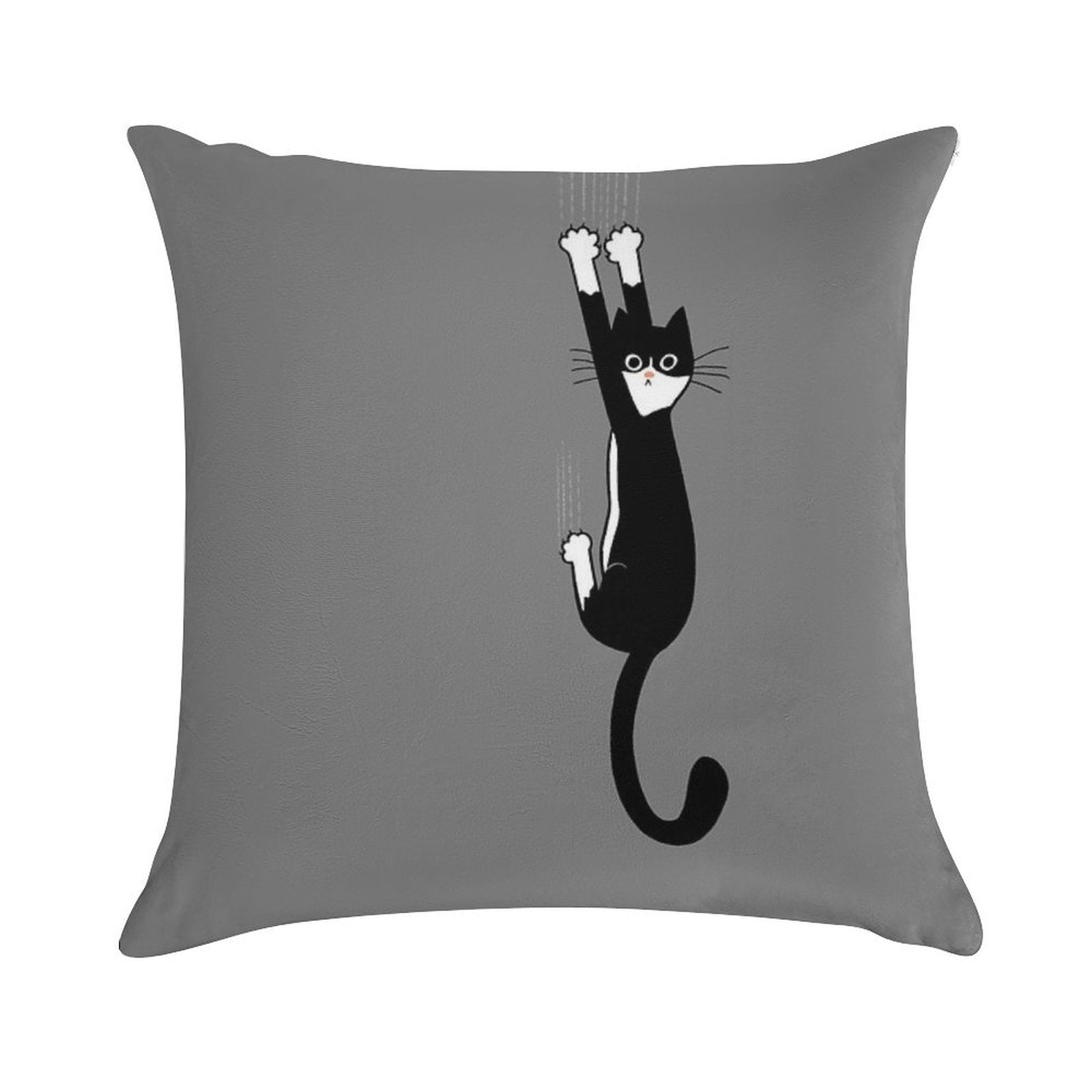 Black And White Cat Hanging On  Funny Tuxedo Cat Soft Luxury Feel Throw Pillow