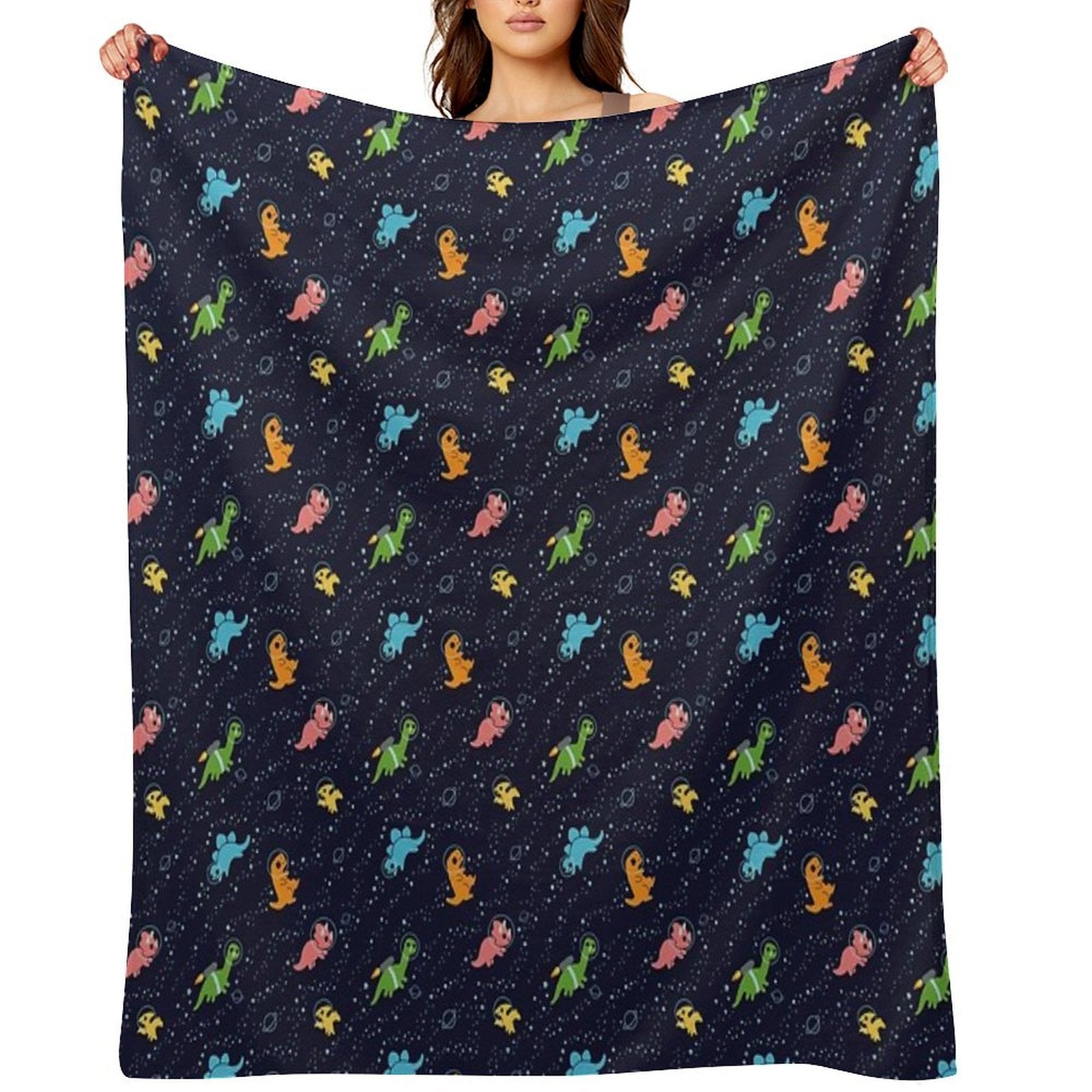 Dinosaurs In Space Pattern All-season Throw Blanket