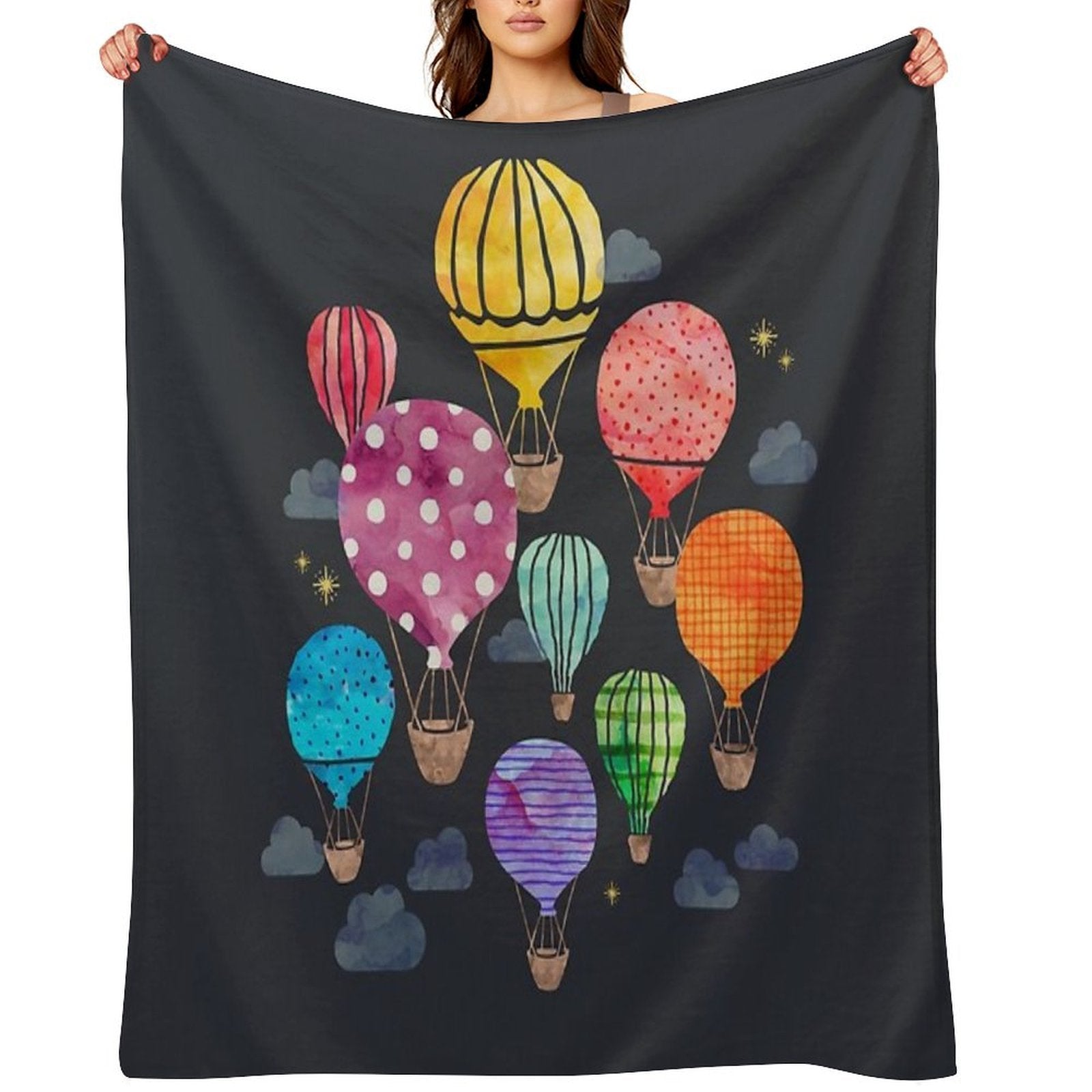Hot Air Balloon Night Premium Throw Blanket