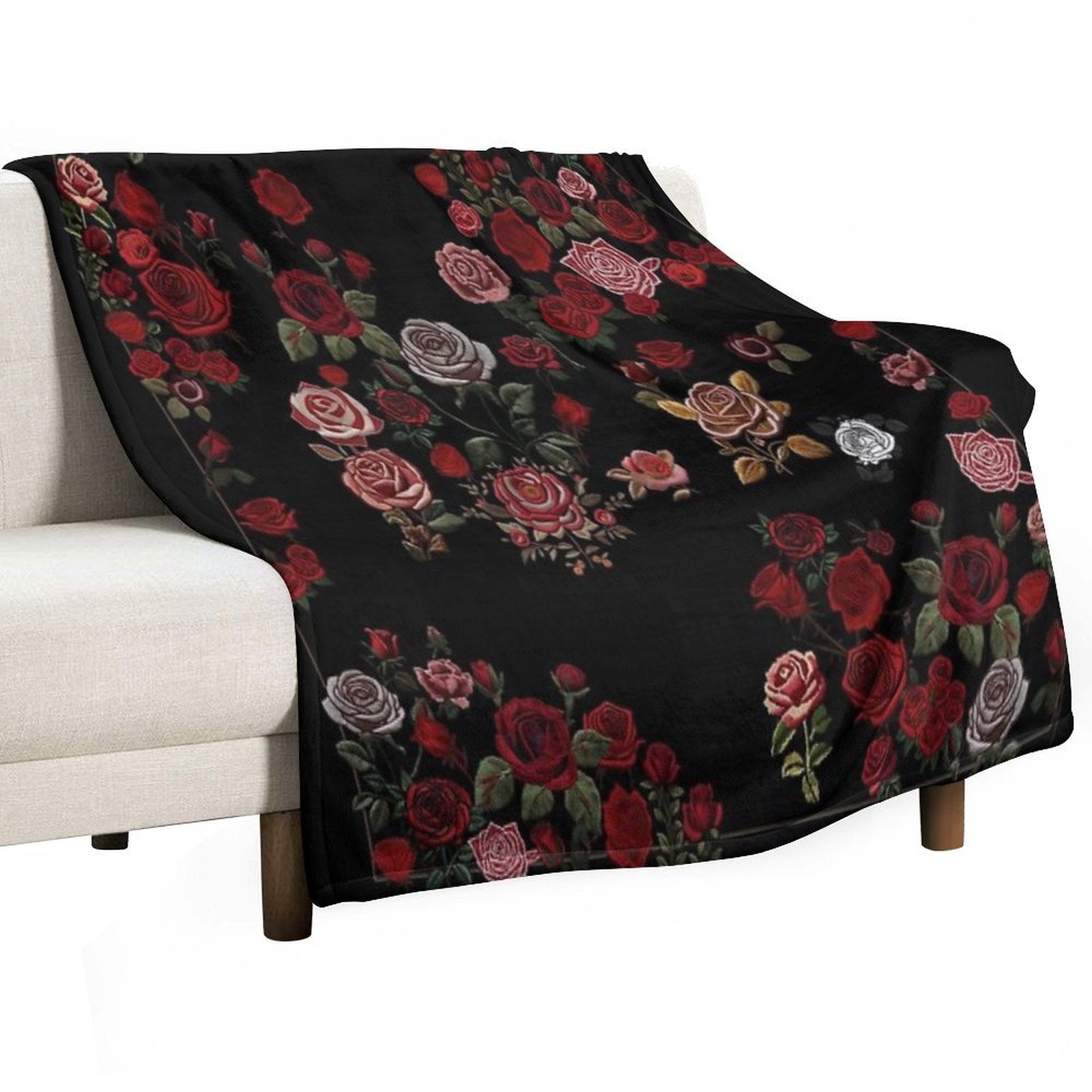 Rose Garden (Black) Sustainable Throw Blanket