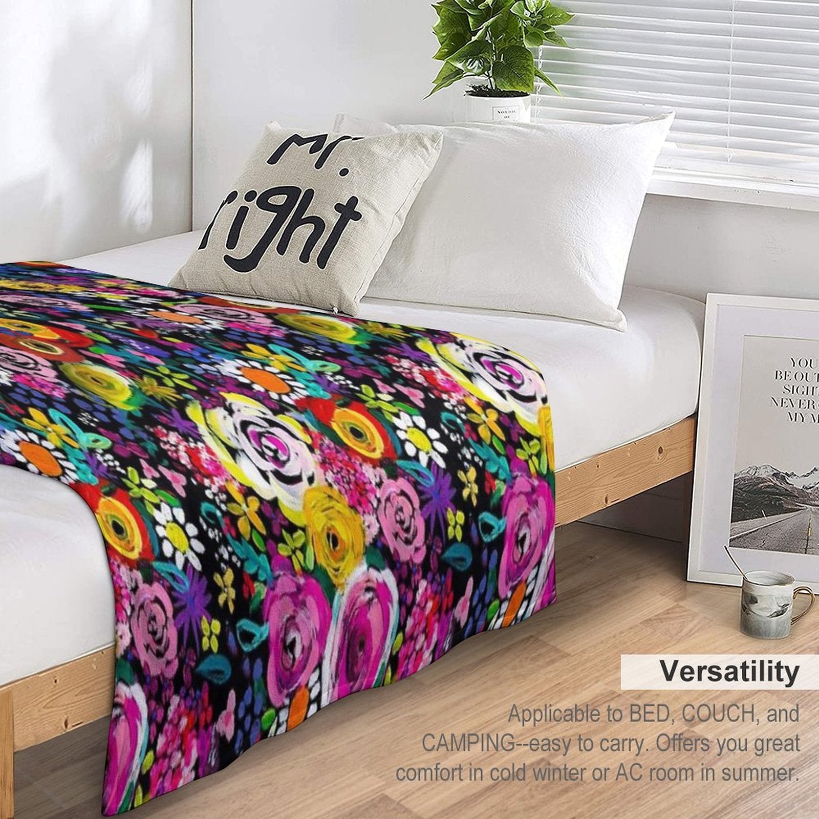 Les Fleurs Vibrant Floral Painting Print Lightweight Throw Blanket