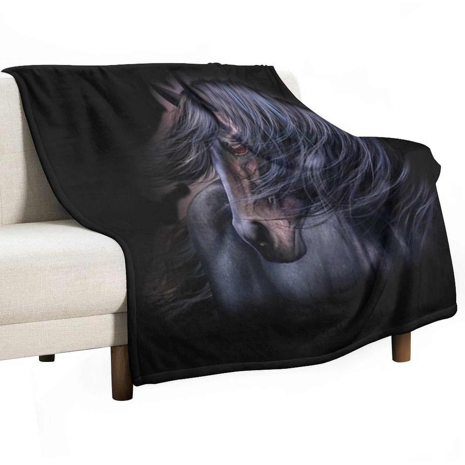 The Black Horse Machine-washable Throw Blanket