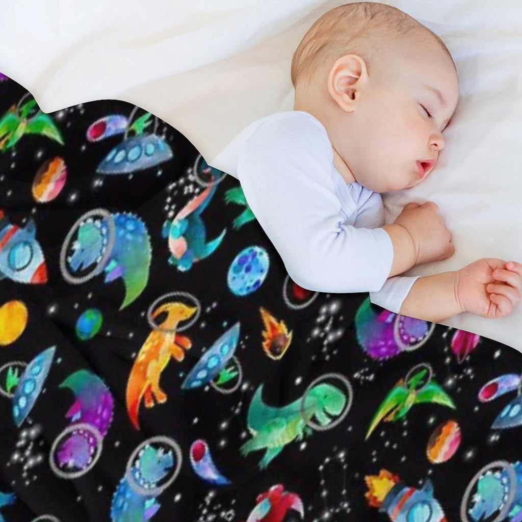 Watercolor Space Dinosaurs Galaxy Pattern Compact Throw Blanket
