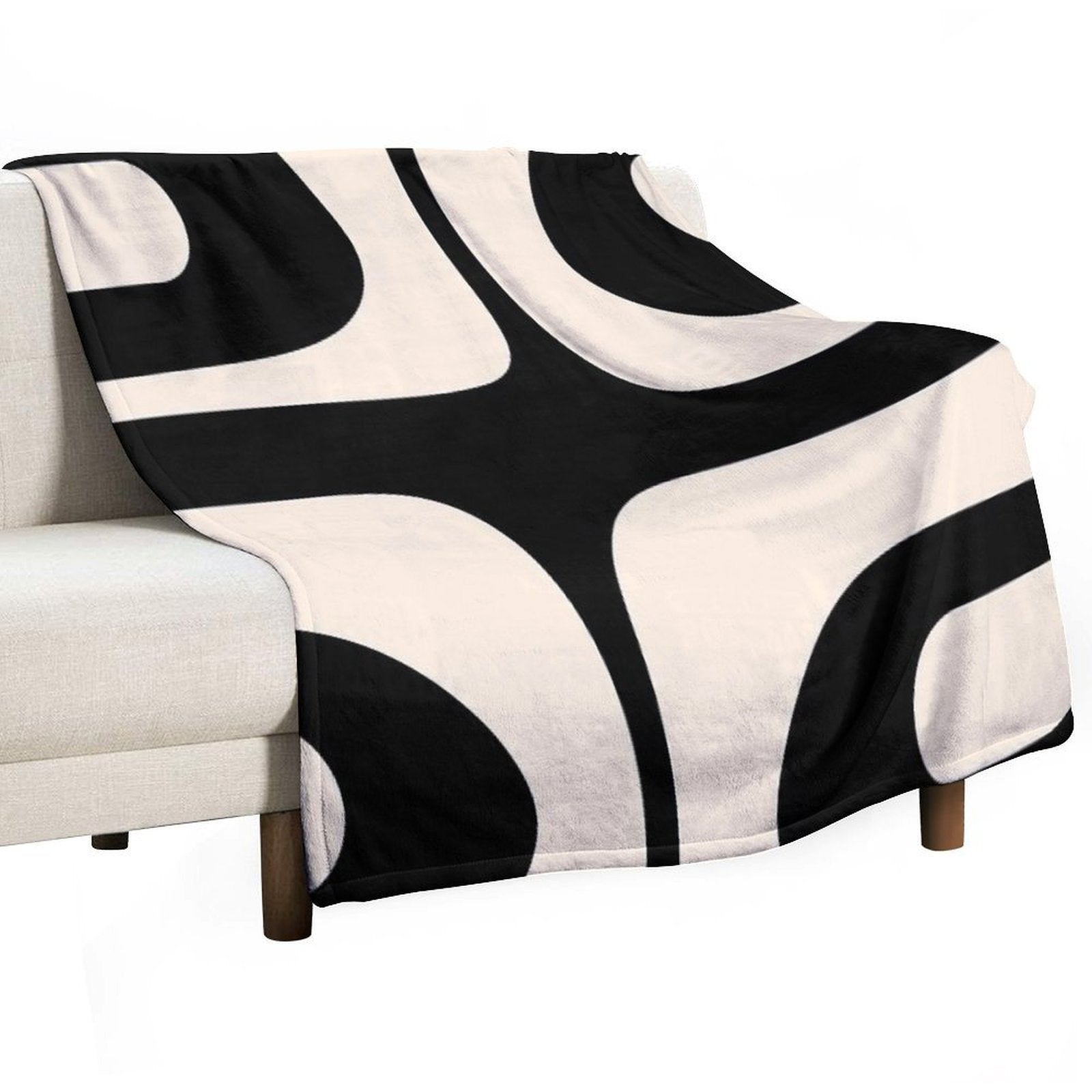 Retro Piquet Mid Century Modern Abstract Pattern 2 in Black And Almond Cream Quick-dry Throw Blanket