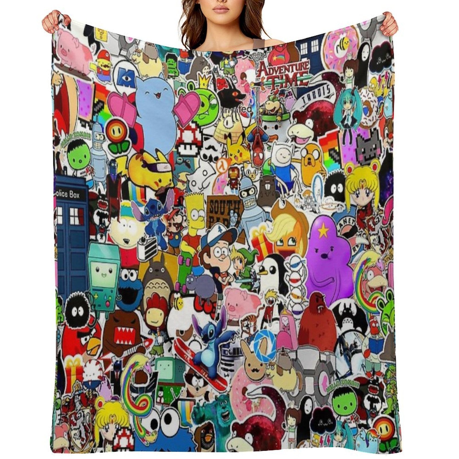 Cartoon  Characters Collage Compact Throw Blanket