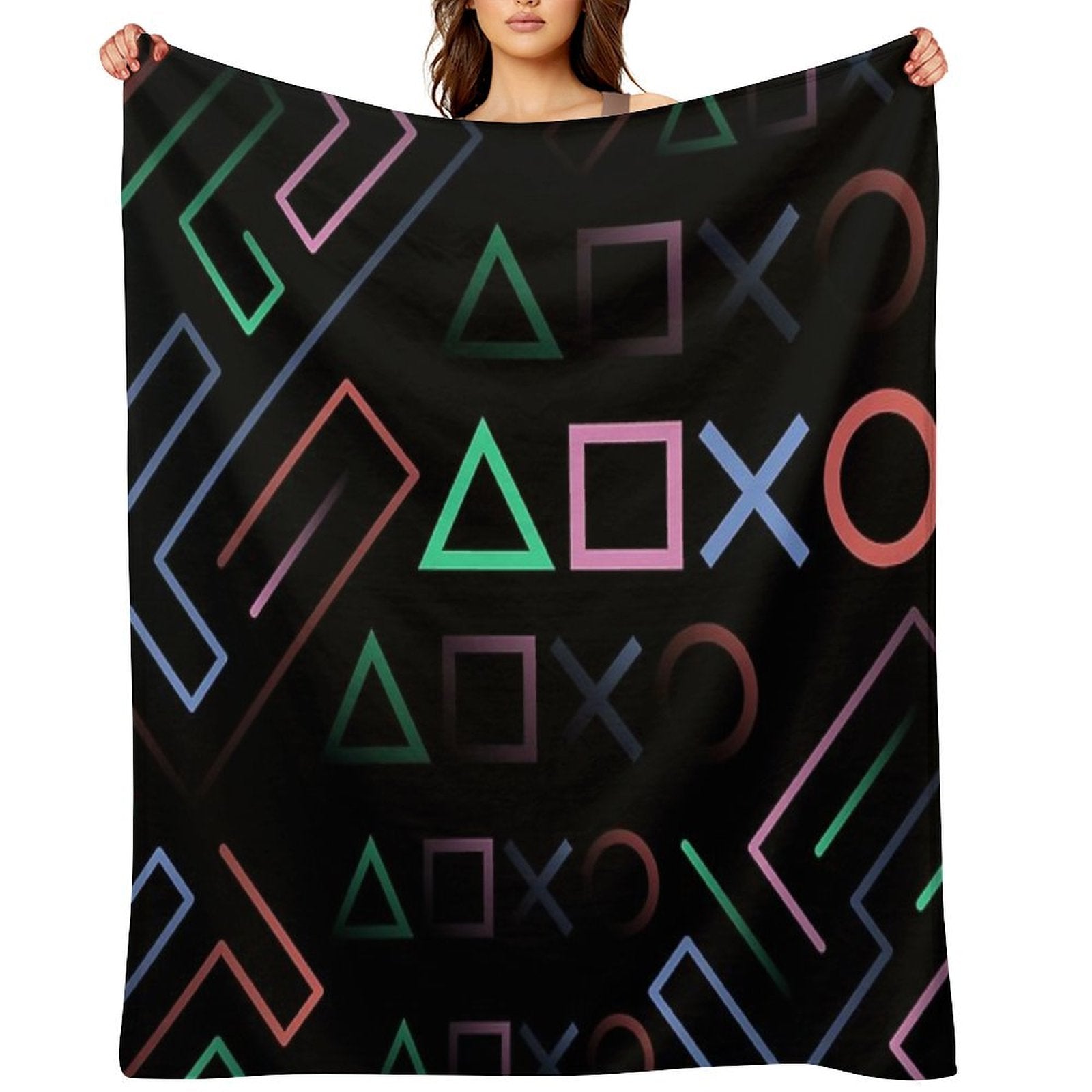 Digital Classic Gamer Icons Pop Art Sustainable Throw Blanket