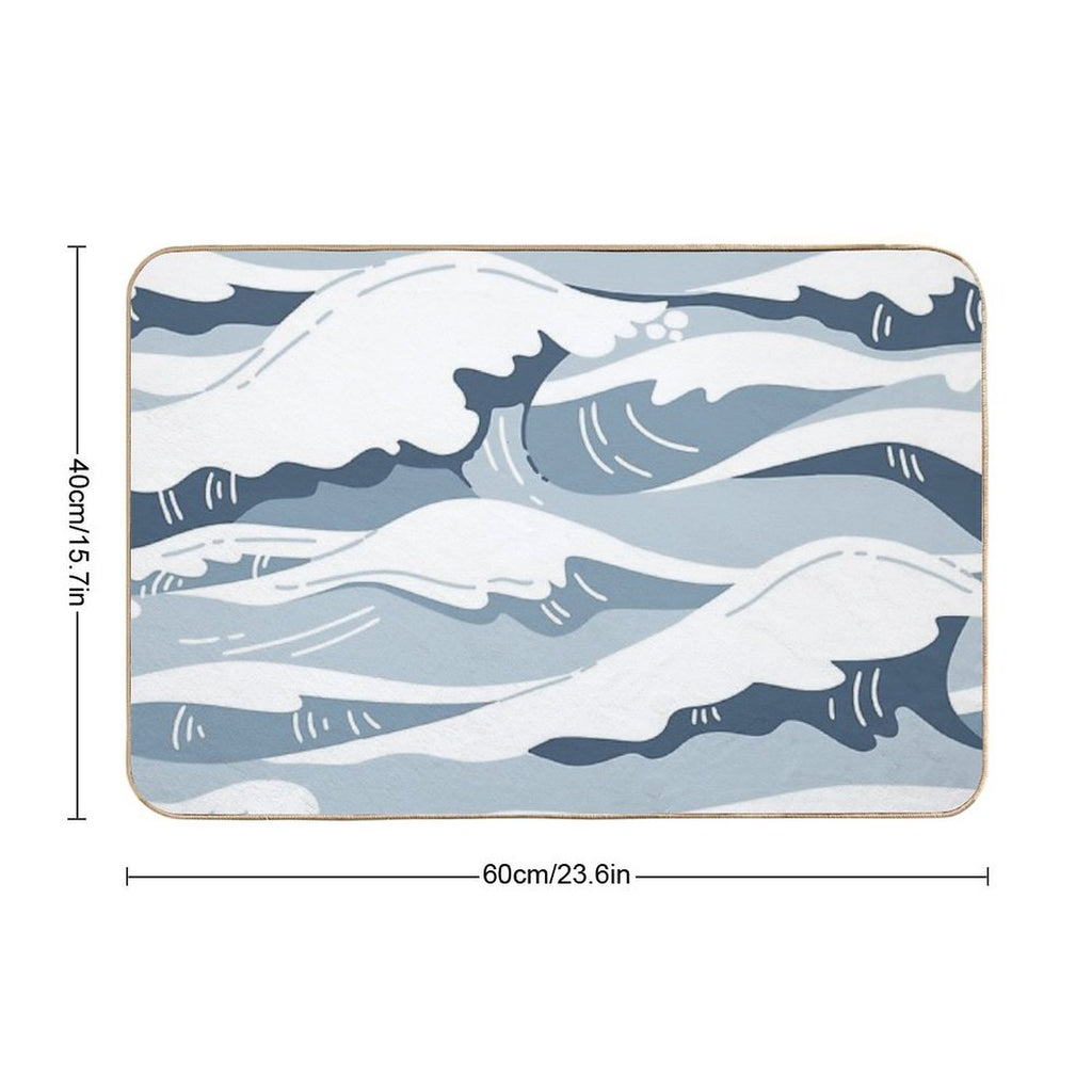 Light Blue Japanese Waves  Multi-Purpose Bath Mat