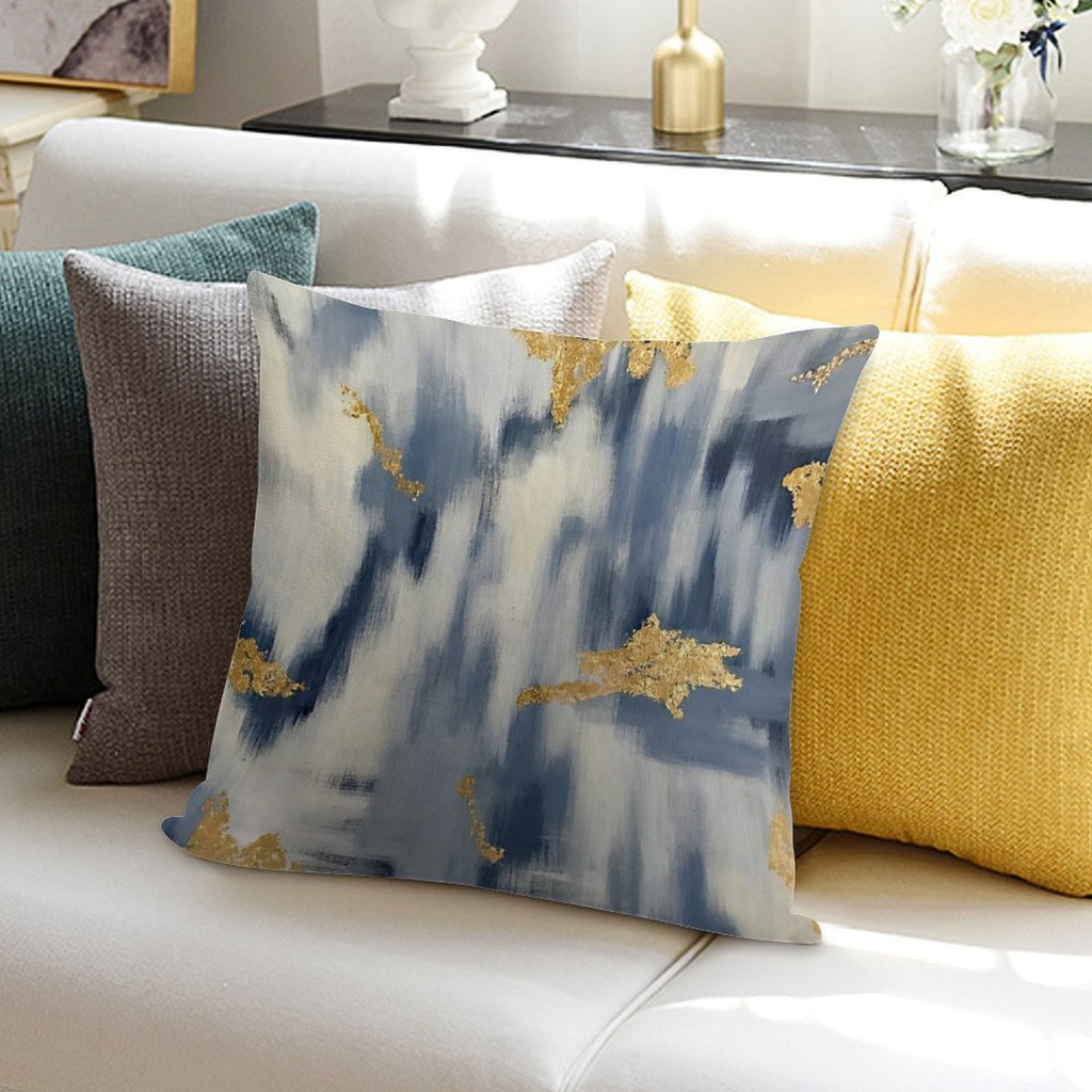 Blue And Gold Ikat Abstract Soft Hidden Zipper Throw Pillow