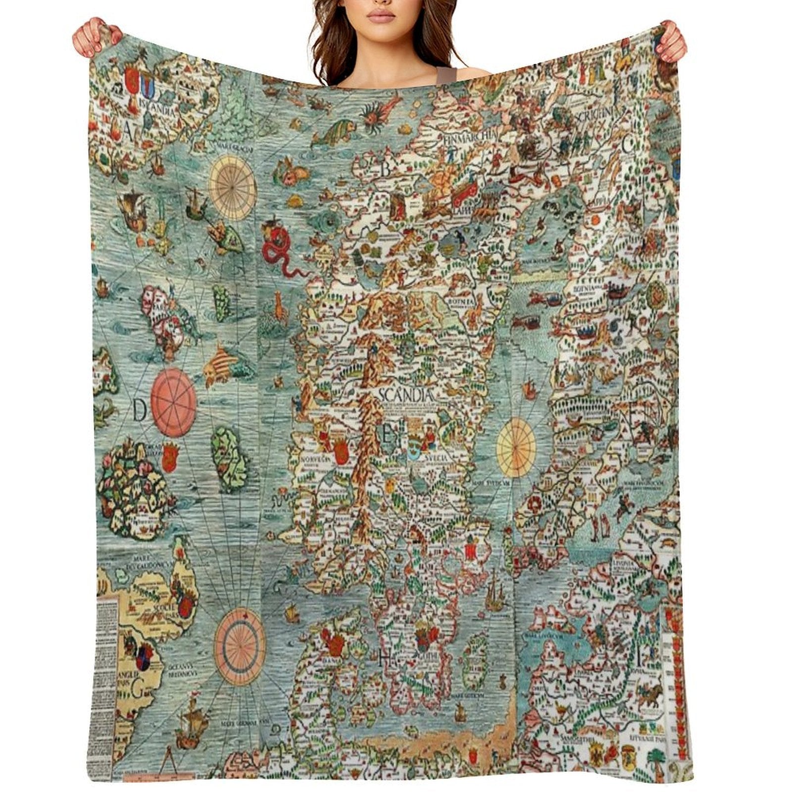 Carta Marina, Map of Scandinavia by Olaus Magnus - 1539 Easy Care Throw Blanket