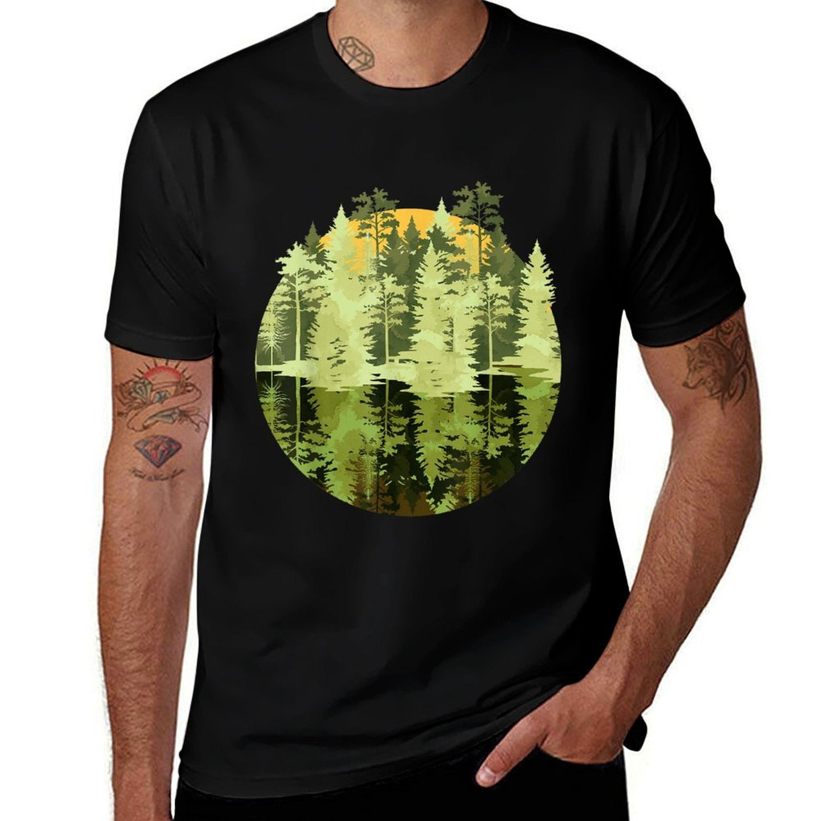 Wildlife Forest Trees Reflection Outdoors Nature  Easy-care T-Shirt