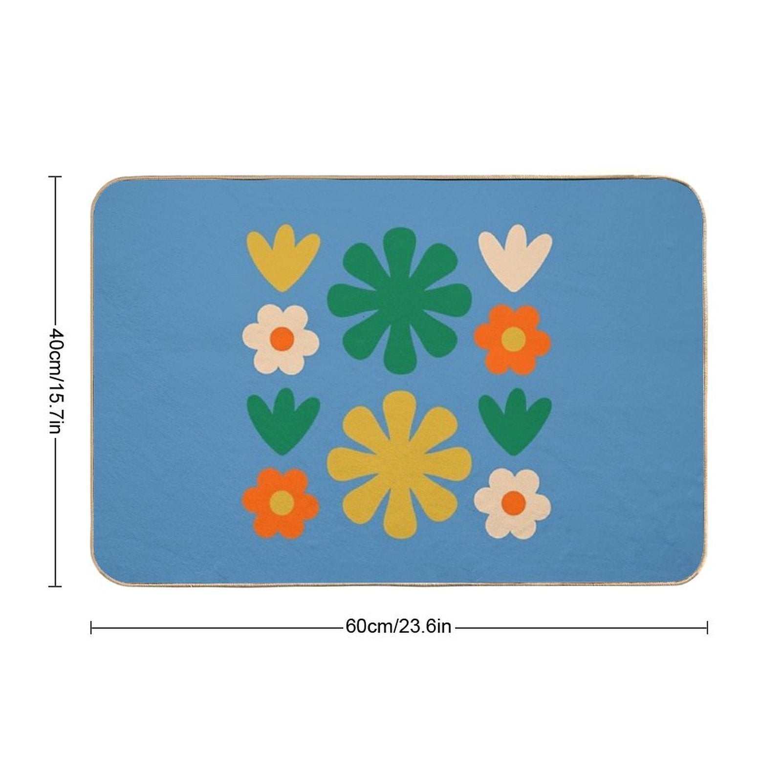 Retro Modern Scandi Flower Grid Pattern Blue Green Mustard Orange Beige  Pet-Safe Bath Mat