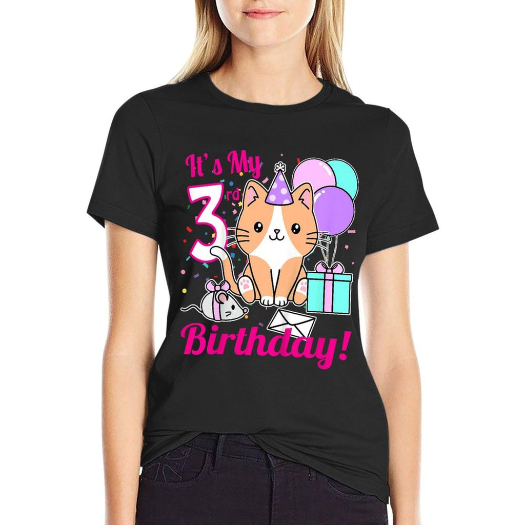 Kids Its My 3rd Birthday Girl Kitty Cat Theme Party (three)  Slim-fit Cut T-Shirt