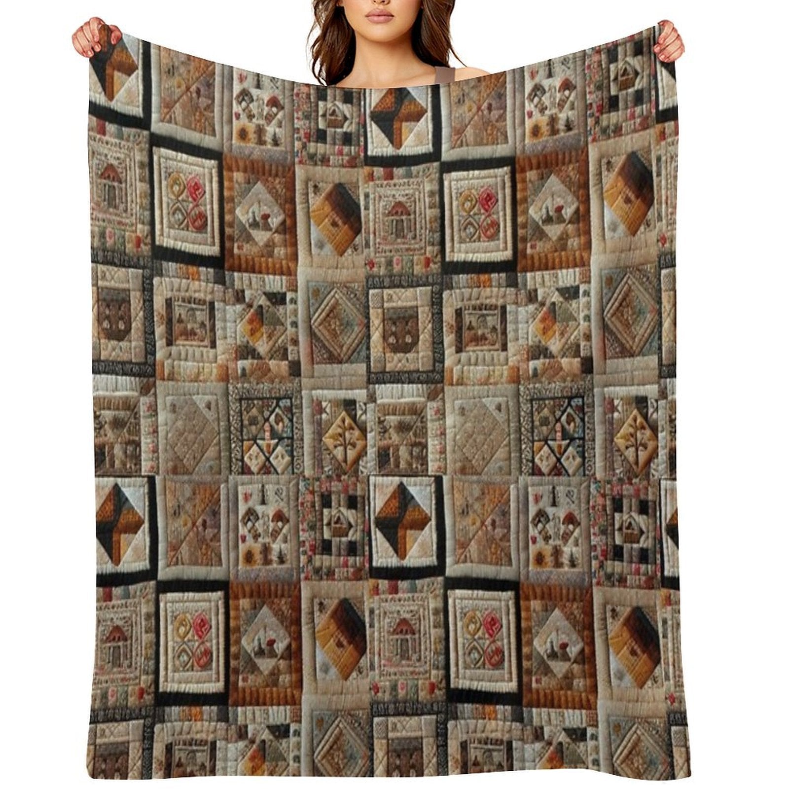 Antique-Inspired Patchwork Quilt Easy Care Throw Blanket