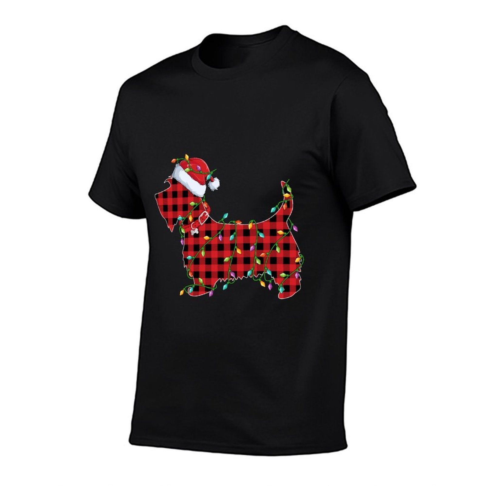 Xmas Lighting Matching Buffalo Plaid Scottie Dog Christmas  Graphic-printed T-Shirt