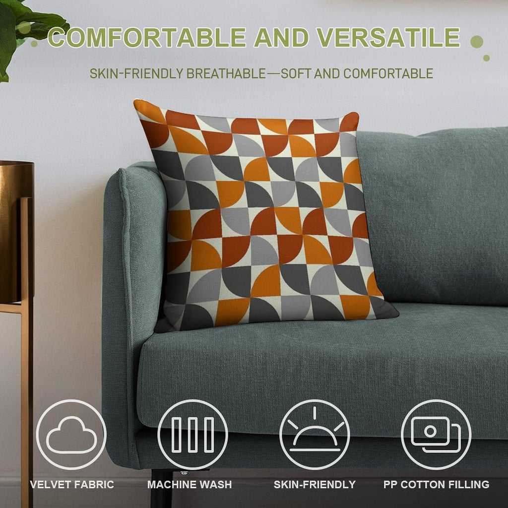 Grey And Orange Mid Century Modern Soft Luxury Feel Throw Pillow
