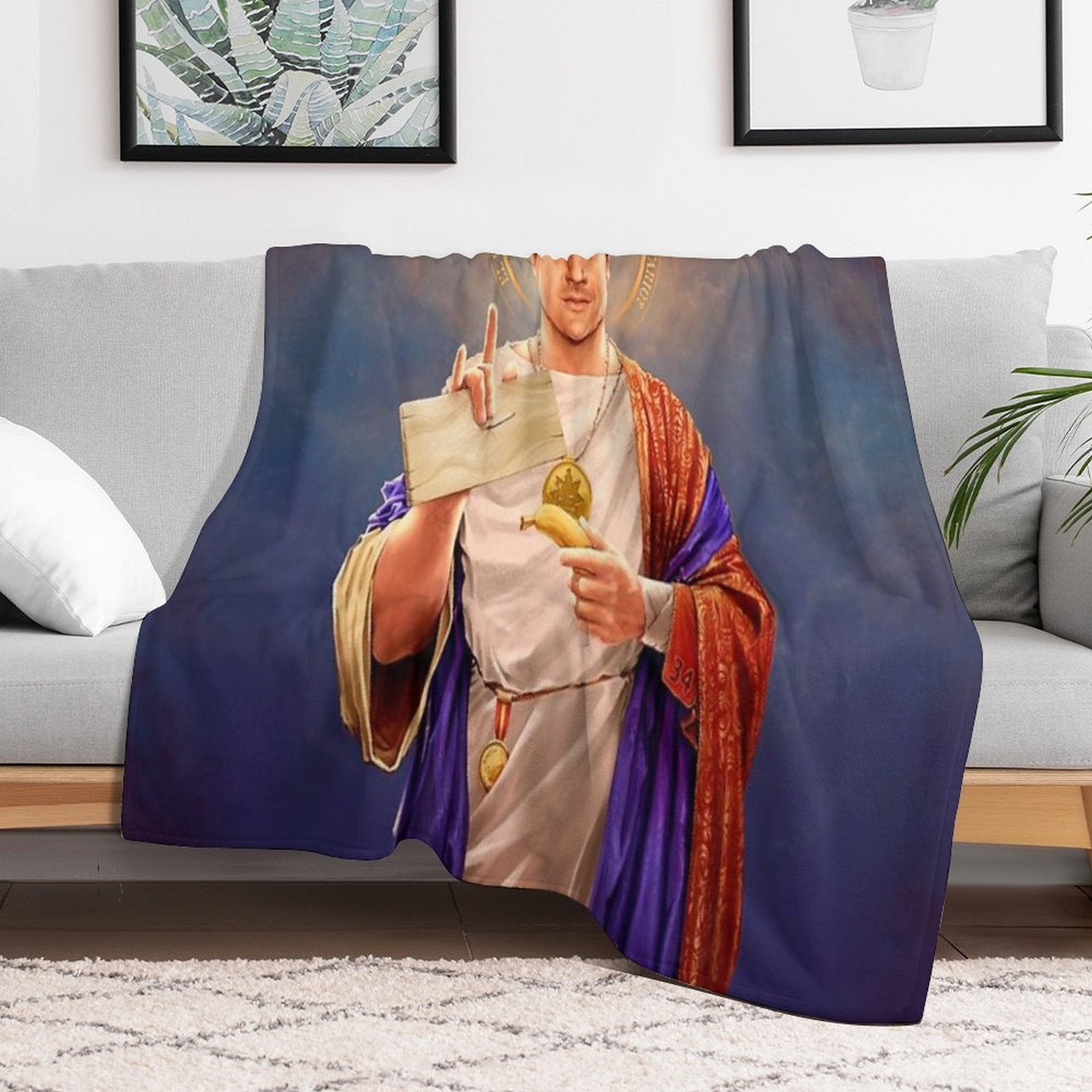 Saint Brendan of Fraser, Brendan Fraser Original Religious Painting Premium Throw Blanket
