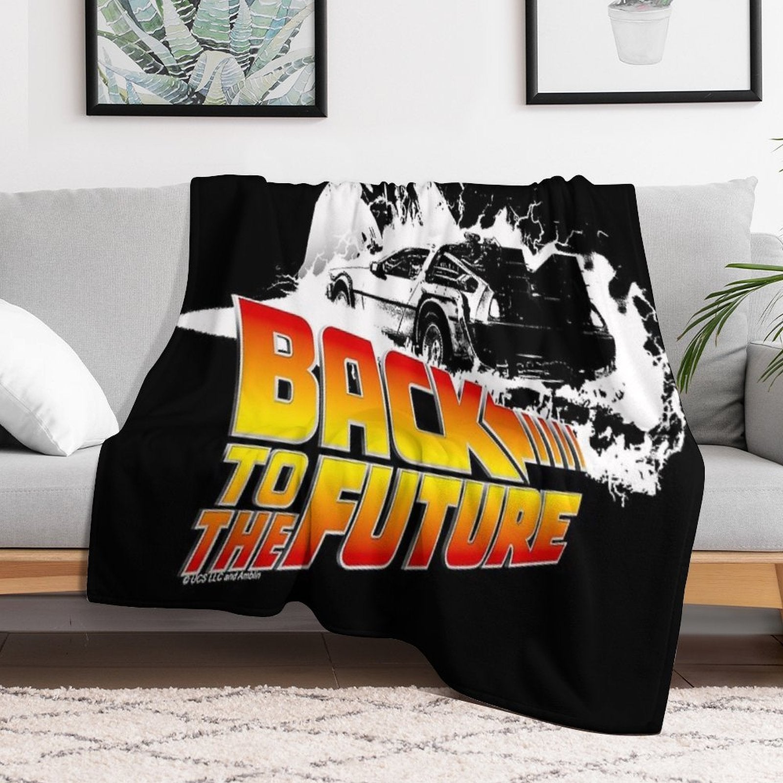 Back to The Future - DeLorean Fire Tracks, Marty And Doc Stencil Fan Art Easy Care Throw Blanket