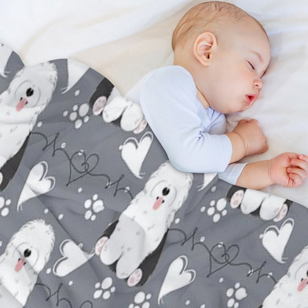 LOVE Old English Sheepdog - Black And White 1 Velvety-soft Throw Blanket