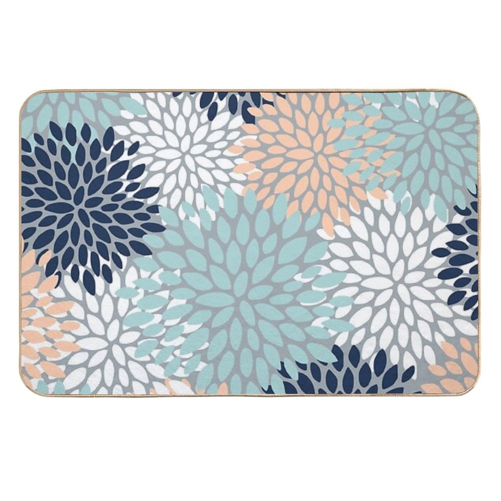 Floral Bloom, Navy, Peach, Aqua, Gray  Rapid-Drying Bath Mat