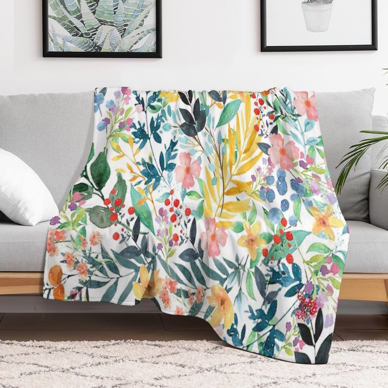 Colorful Watercolor Floral Pattern Premium Throw Blanket